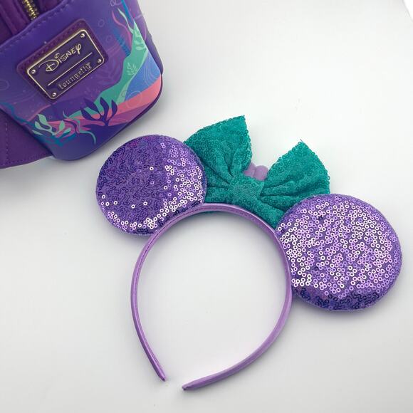 LOUNGEFLY NWT Disney Backpack + Mickey Ears, The Little Mermaid - Picture 11 of 17